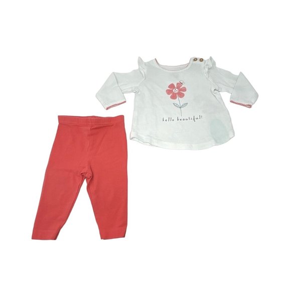 2 Baby Girl Matching Outfits - Orange Leggings, White Long Sleeve Shirt, Black L - Picture 2 of 9